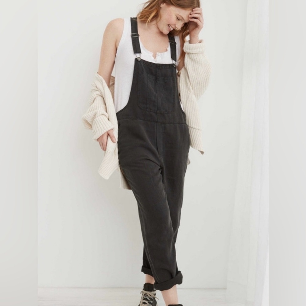 Aerie Baggy Gray Linen Overalls Sz XS